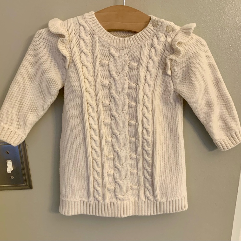 Baby GAP cable knit pullover sweater top Ivory Cream Ruffle Toddler 12-18 M New